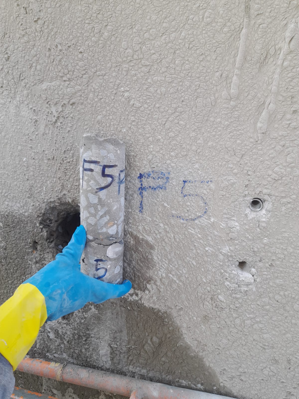 Testemunho de concreto identificado como F5